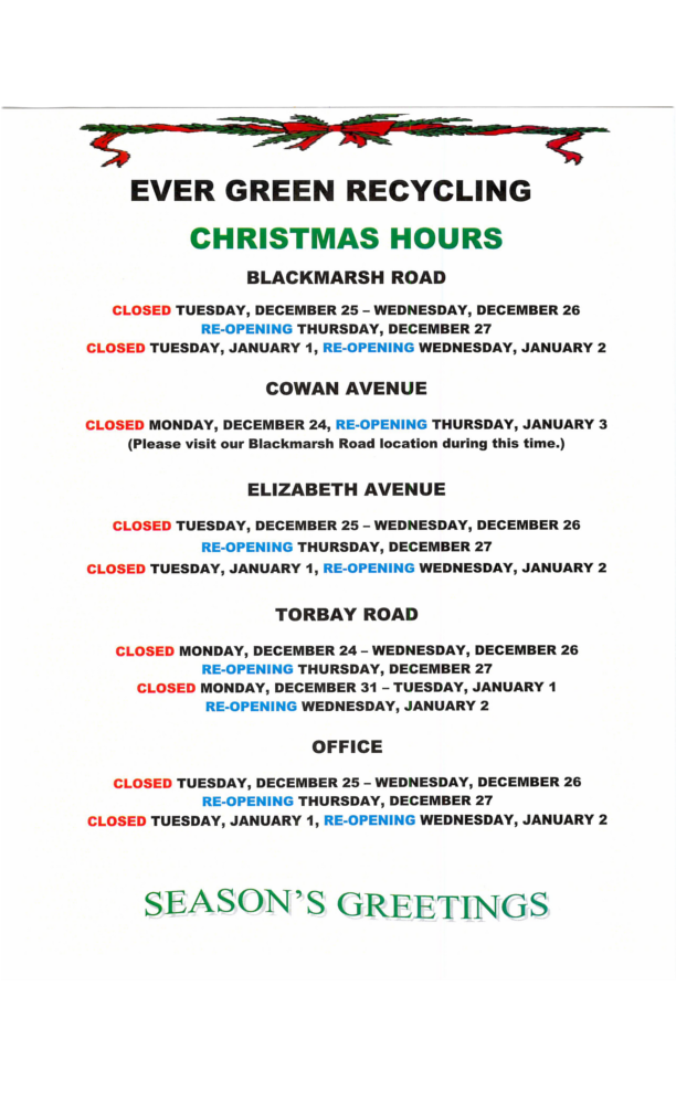December 2018 Christmas Hours